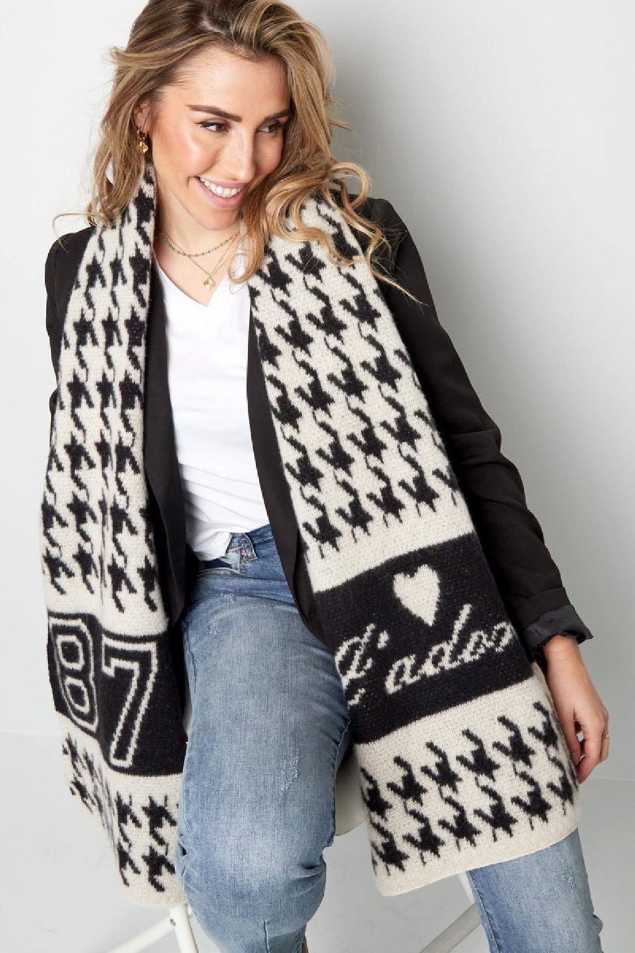Schal j'adore Schwarz &amp; Weiß Polyester Bild3